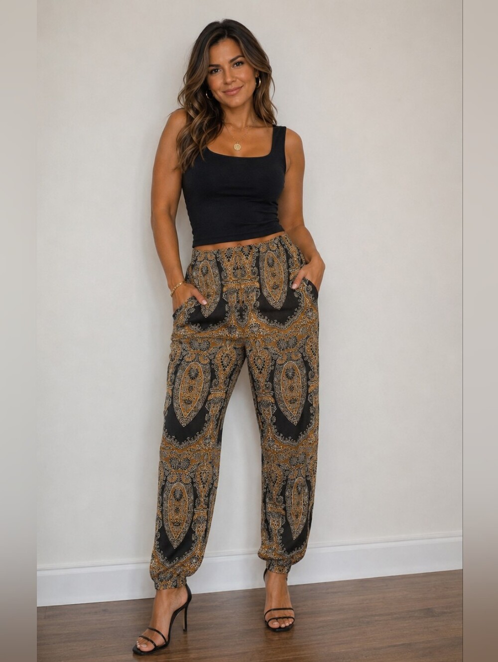 Free People Faux Suede Paisley Print Pants With Ankle Ties